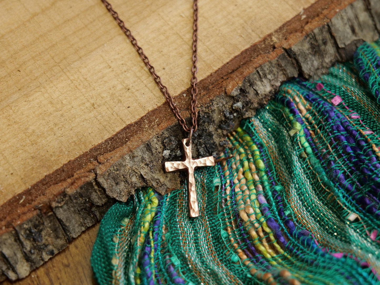 Hand Forged Copper Cross * Hammered Cross Pendant * Christian Gift for Men Women * Forged Cross Necklace * Handmade Copper Necklace Tapered