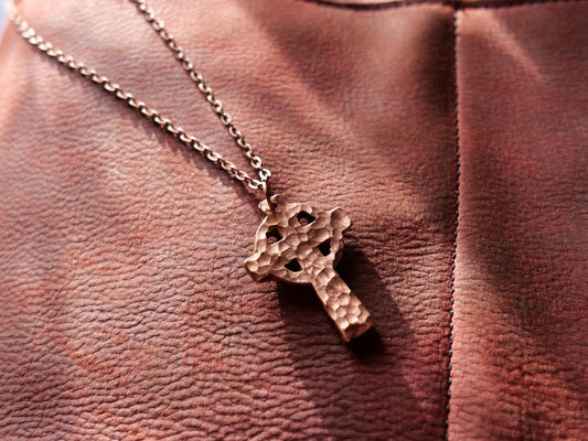 Hand Forged Copper Celtic Cross * Hammered Cross Pendant * Christian Gift for Men or Women * Forged Cross Necklace *Handmade Copper Necklace
