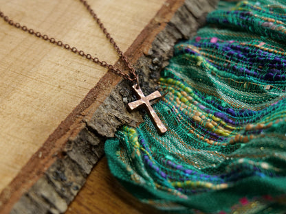 Hand Forged Copper Cross * Hammered Cross Pendant * Christian Gift for Men Women * Forged Cross Necklace * Handmade Copper Necklace Tapered