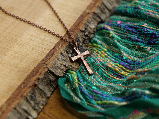 Hand Forged Copper Cross * Hammered Cross Pendant * Christian Gift for Men Women * Forged Cross Necklace * Handmade Copper Necklace Tapered