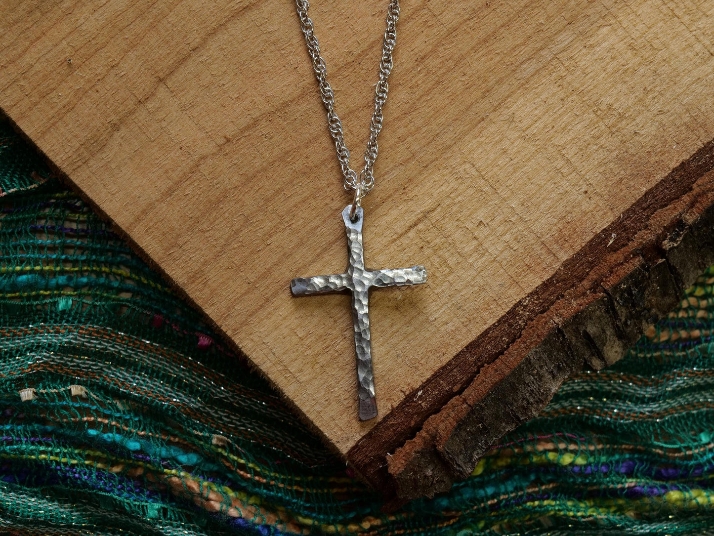 Hand Forged Steel Cross * Hammered Cross Pendant * Christian Gift for Men or Women * Forged Cross Necklace * Handmade Skinny Necklace
