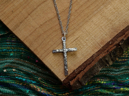 Hand Forged Steel Cross * Hammered Cross Pendant * Christian Gift for Men or Women * Forged Cross Necklace * Handmade Skinny Necklace