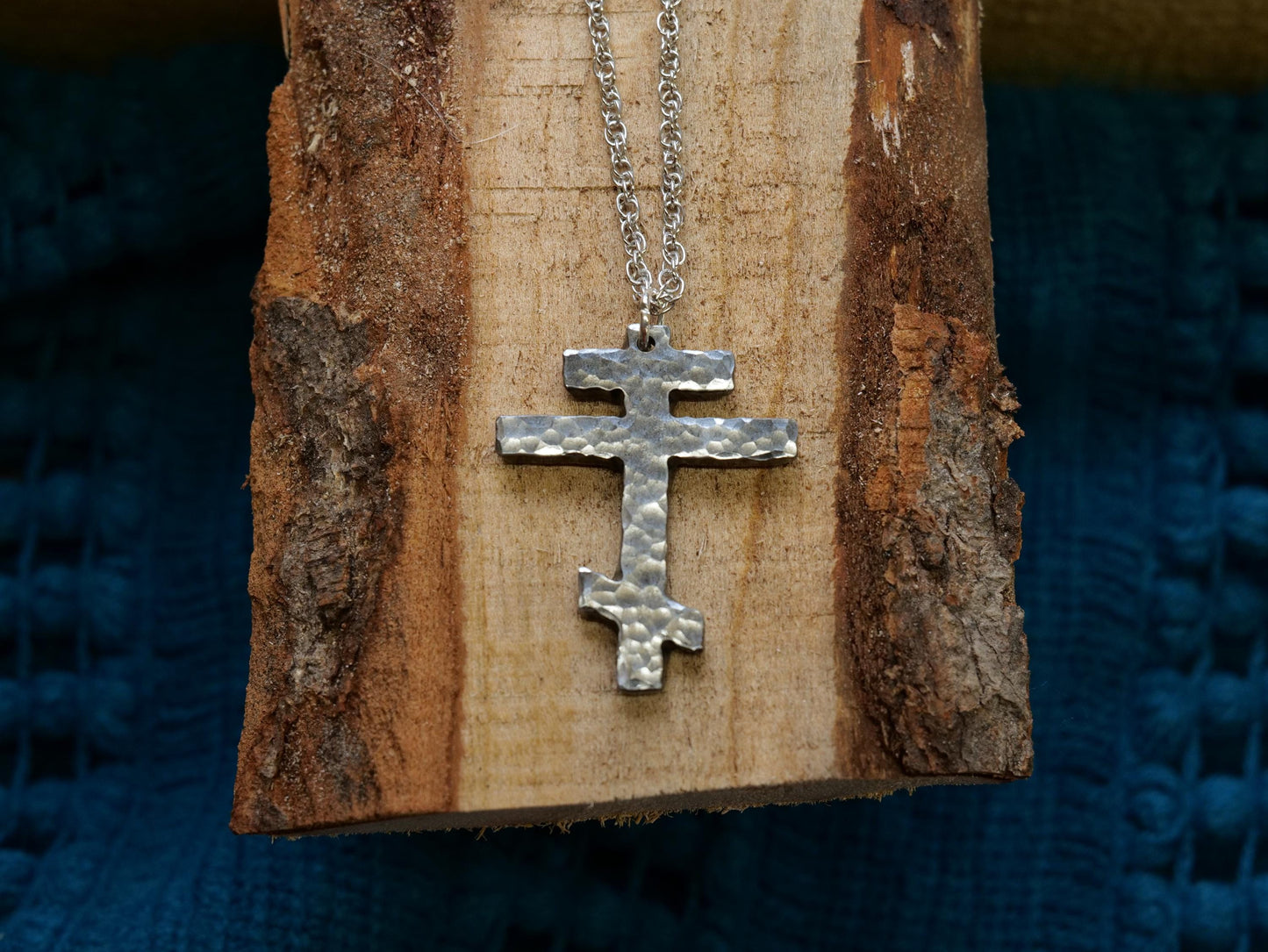 Forged Tri Bar Steel Cross Necklace * Hammered Orthodox Cross Pendant * Christian Gift for Men or Women * Forged Three Bar Cross Necklace