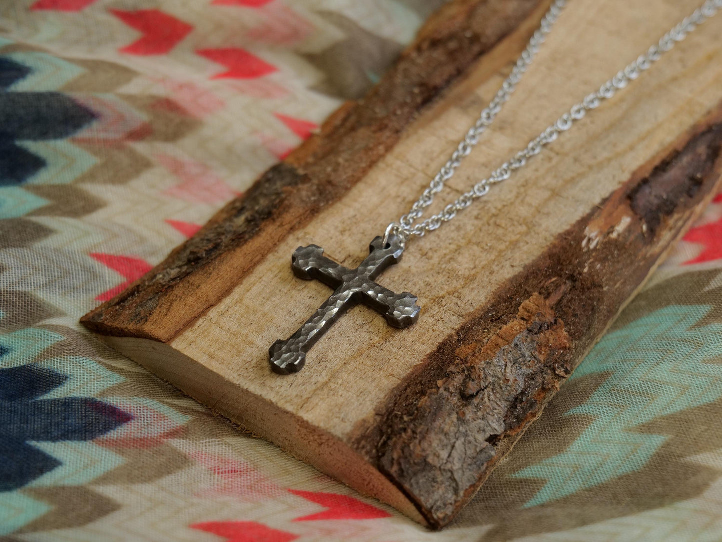 Hand Forged Steel Cross * Hammered Cross Pendant * Christian Gift for Men or Women * Forged Cross Necklace * Blocky Steel Necklace