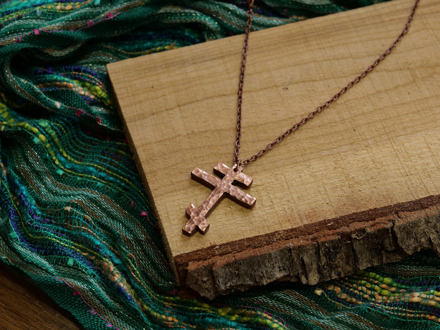 Forged Tri Bar Copper Cross Necklace * Hammered Orthodox Cross Pendant * Christian Gift for Men or Women * Forged Three Bar Cross Necklace