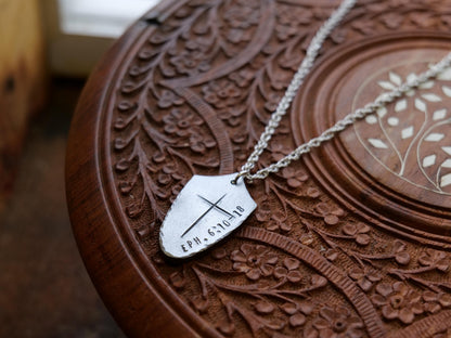 Shield of Faith Pendant* Hammered Shield Pendant * Christian Gift for Men or Women * Forged Armor of God Necklace * Ephesians 6:10-18 Verse