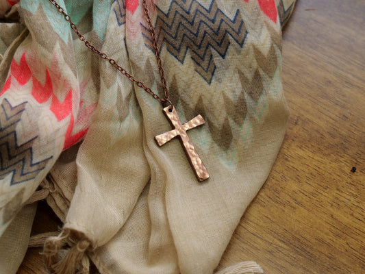 Hand Forged Copper Cross * Hammered Cross Pendant * Christian Gift for Men Women * Forged Cross Necklace * Handmade Tapered Copper Necklace