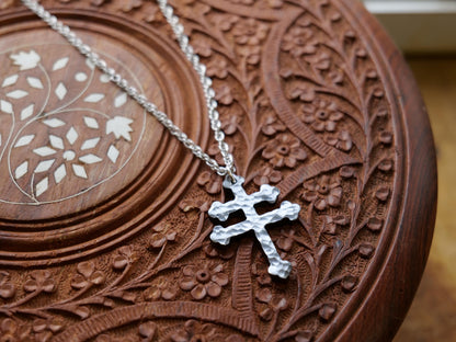 Hand Forged Steel Patriarchal Cross Necklace * Cross of Lorraine Necklace * Gift for Men or Women * Double Cross Necklace * Slovak Cross