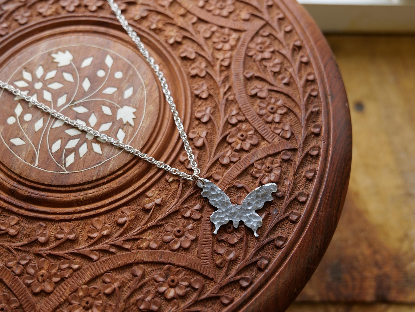 Forged Steel Butterfly Necklace * Hammered Butterfly Pendant * 7 Year Anniversary Gift * 7th Anniversary Gift for Her * Butterfly Style 2