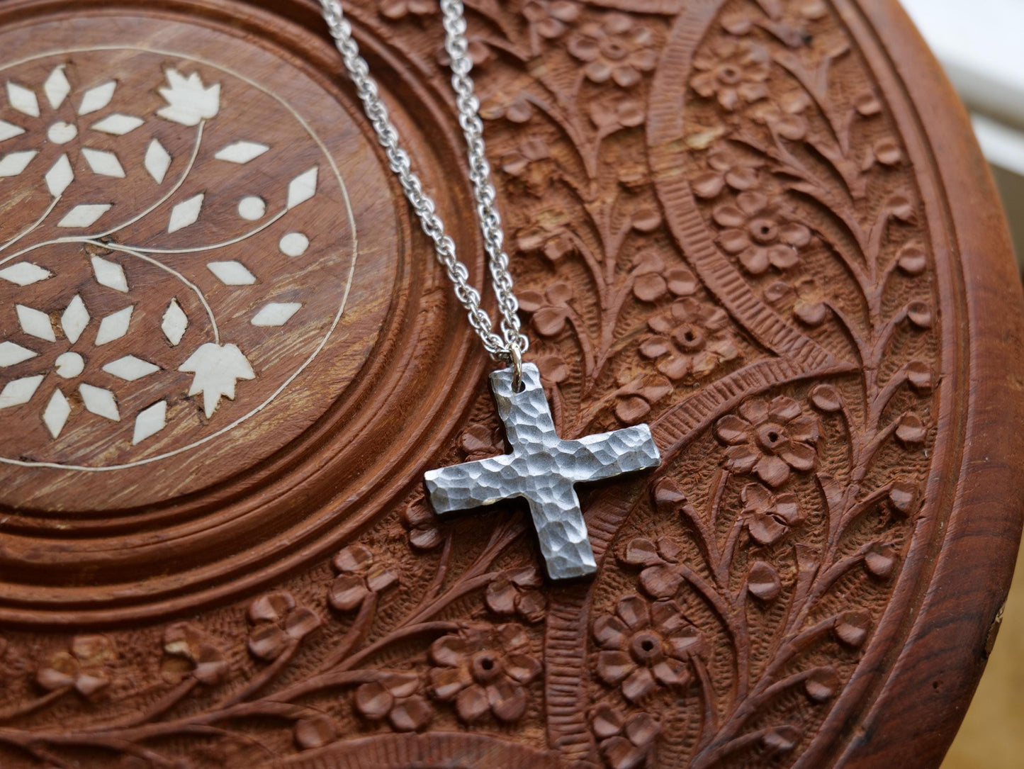 Hammered Steel Greek Cross Necklace * Steel Necklace * Plus Sign Pendant * Forged Cross Necklace * Handmade Steel Necklace