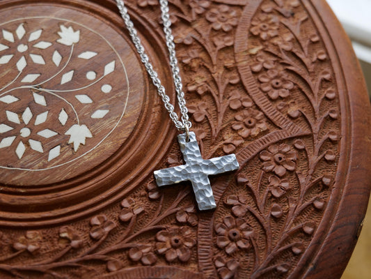 Hammered Steel Greek Cross Necklace * Steel Necklace * Plus Sign Pendant * Forged Cross Necklace * Handmade Steel Necklace