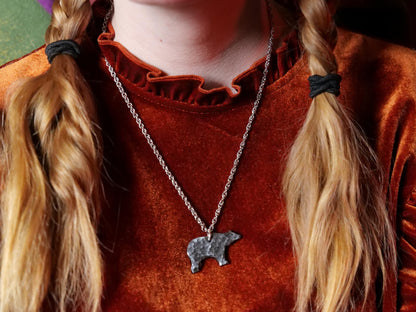 Steel Bear Necklace * Wildlife Pendant * Nature Jewelry for Men or for Women *Hammered Bear Necklace Gifts for Him or Her