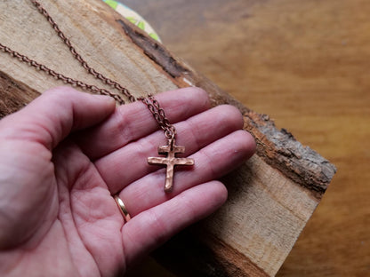 Tiny Forged Copper Patriarchal Cross Necklace * Cross of Lorraine Necklace * Gift for Men or Women * Double Cross Necklace * Slovak Cross