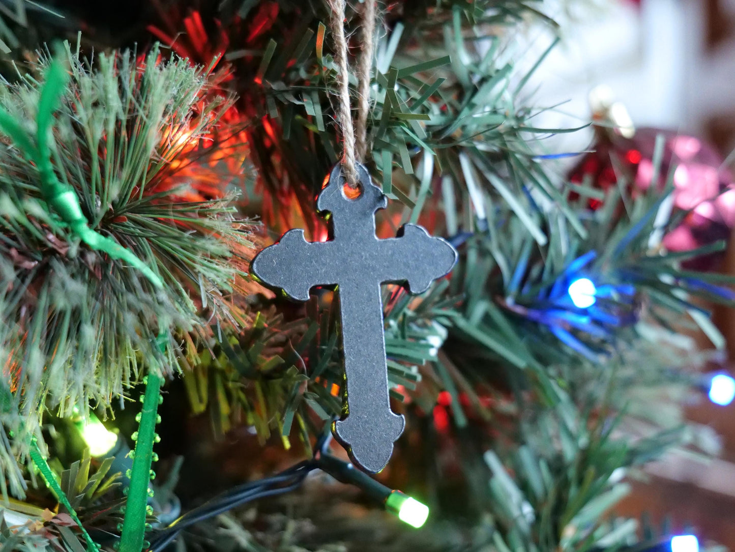 Metal Cross Ornament for Tree* Christian Christmas Decor *Religious Gift * Fleur De Lis Cross Ornament