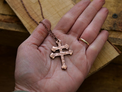 Hand Forged Copper Patriarchal Cross Necklace * Cross of Lorraine Necklace * Gift for Men or Women * Double Cross Necklace * Slovak Cross