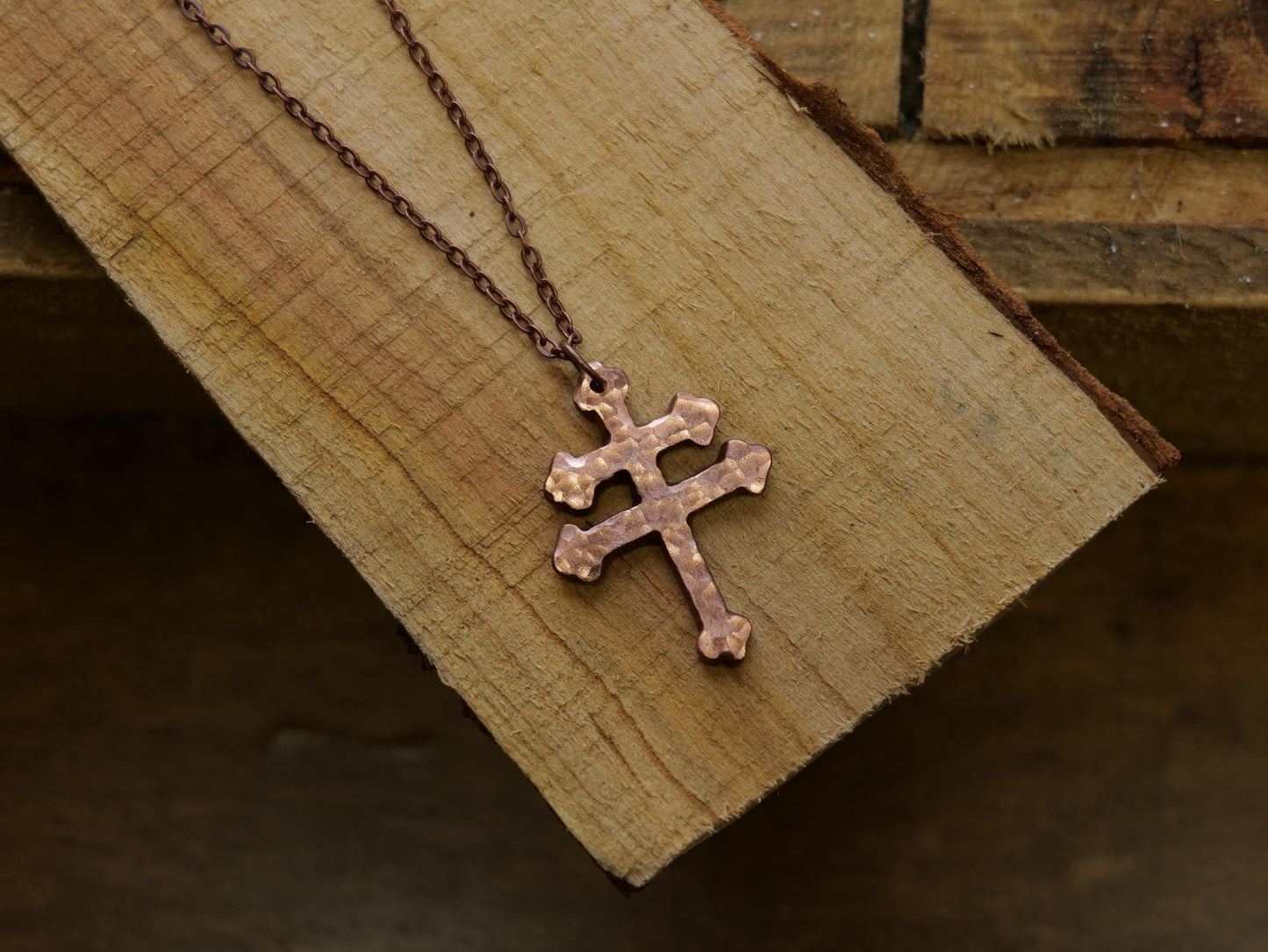 Hand Forged Copper Patriarchal Cross Necklace * Cross of Lorraine Necklace * Gift for Men or Women * Double Cross Necklace * Slovak Cross