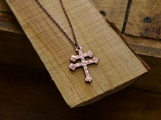 Hand Forged Copper Patriarchal Cross Necklace * Cross of Lorraine Necklace * Gift for Men or Women * Double Cross Necklace * Slovak Cross