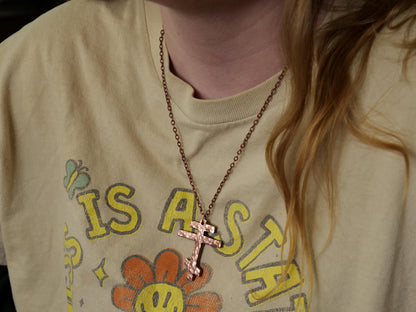 Forged Tri Bar Copper Cross Necklace * Hammered Orthodox Cross Pendant * Christian Gift for Men or Women * Forged Three Bar Cross Necklace