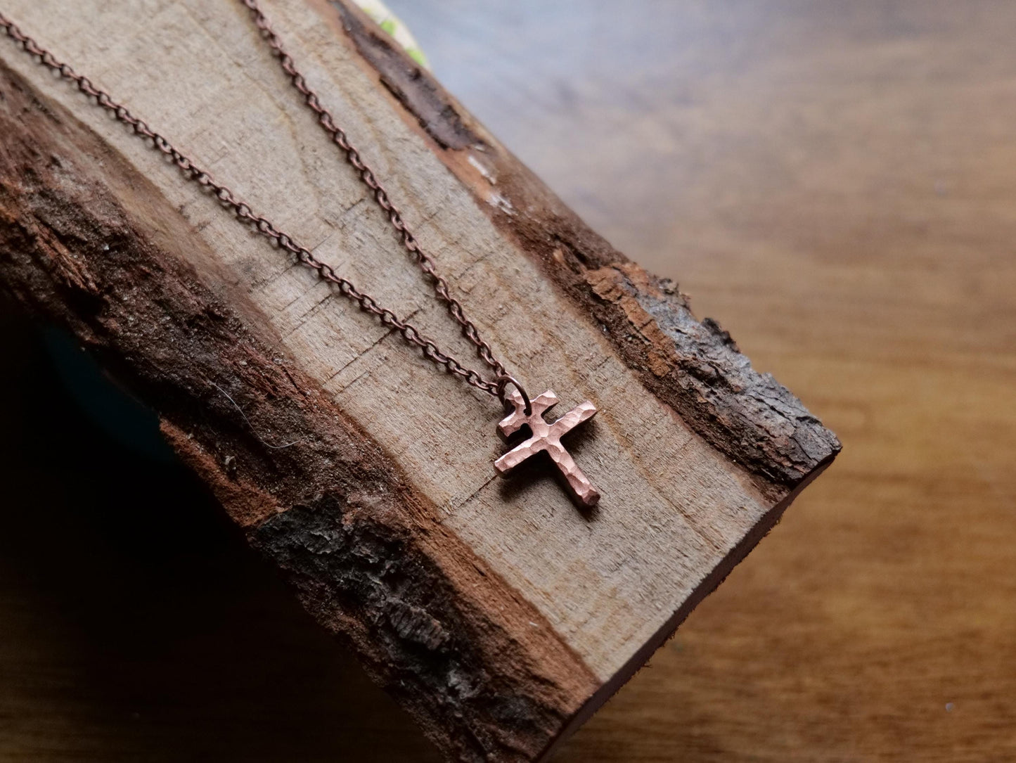 Tiny Forged Copper Patriarchal Cross Necklace * Cross of Lorraine Necklace * Gift for Men or Women * Double Cross Necklace * Slovak Cross