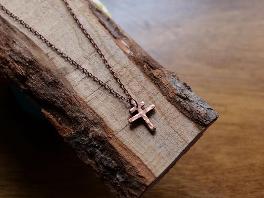 Tiny Forged Copper Patriarchal Cross Necklace * Cross of Lorraine Necklace * Gift for Men or Women * Double Cross Necklace * Slovak Cross