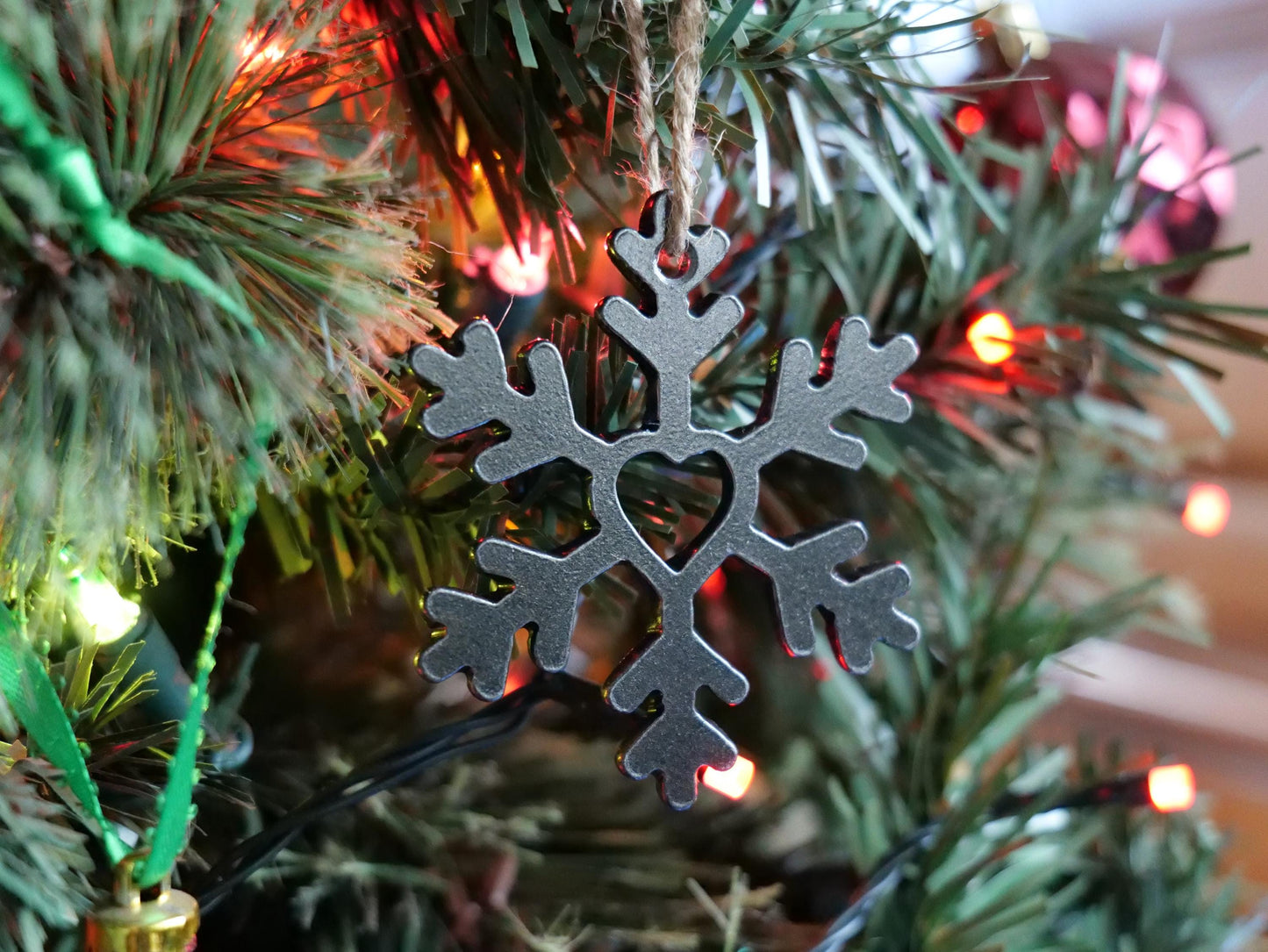 Metal Snowflake Ornament with Heart Style #17 * Christmas Decor * Winter Gifts * Christmas Ornament * Snow Gifts * Wintery Ornament Gift