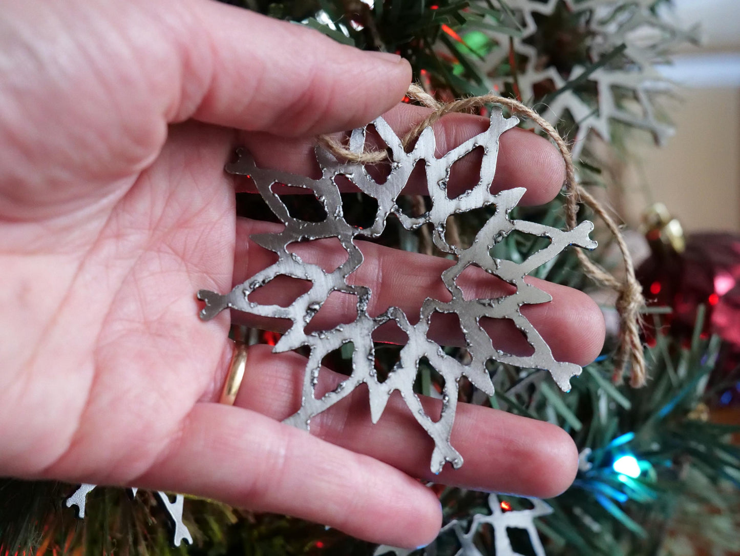 Set of 4 Metal Snowflake Ornaments Style #11 * Christmas Decor * Winter Gifts * Christmas Ornament * Snow Gifts * Wintery Ornament Gift