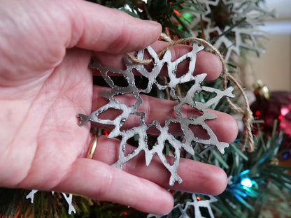 Set of 4 Metal Snowflake Ornaments Style #11 * Christmas Decor * Winter Gifts * Christmas Ornament * Snow Gifts * Wintery Ornament Gift