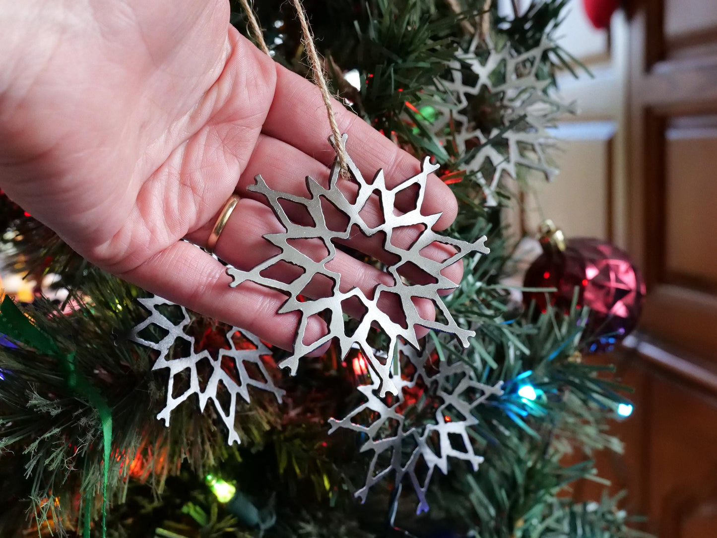 Set of 4 Metal Snowflake Ornaments Style #11 * Christmas Decor * Winter Gifts * Christmas Ornament * Snow Gifts * Wintery Ornament Gift