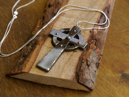 Hand Forged Steel Celtic Cross * Pectoral Cross Necklace * Hammered Cross Pendant * Christian Gift for Men or Women * Forged Cross Necklace