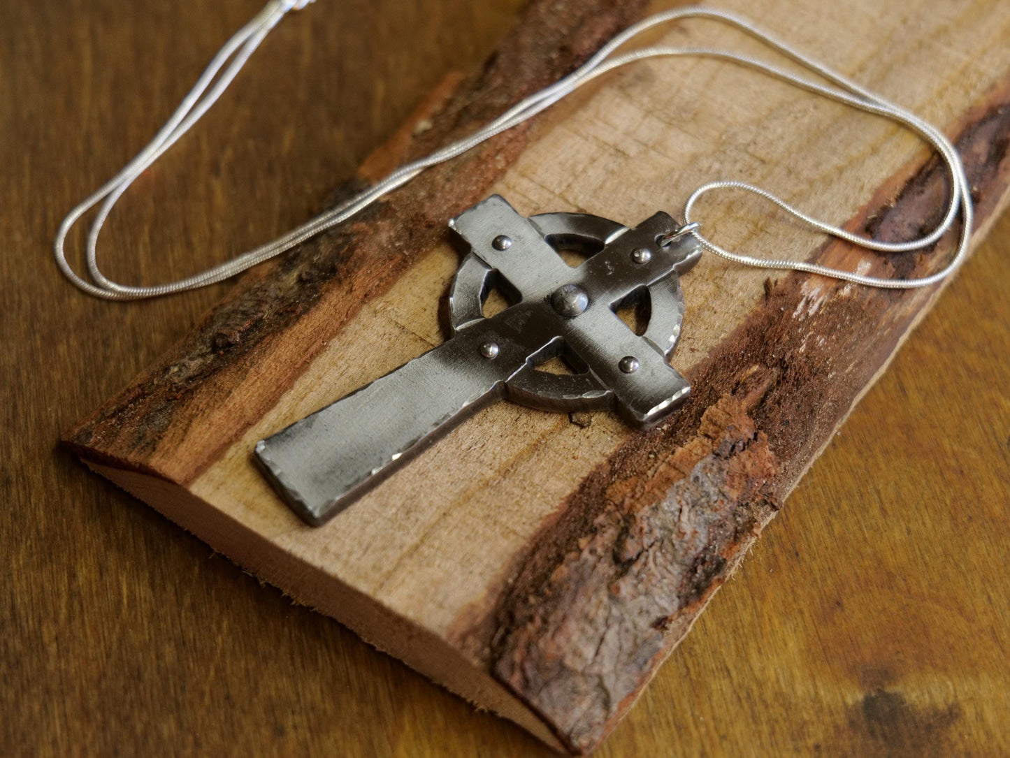 Hand Forged Steel Celtic Cross * Pectoral Cross Necklace * Hammered Cross Pendant * Christian Gift for Men or Women * Forged Cross Necklace