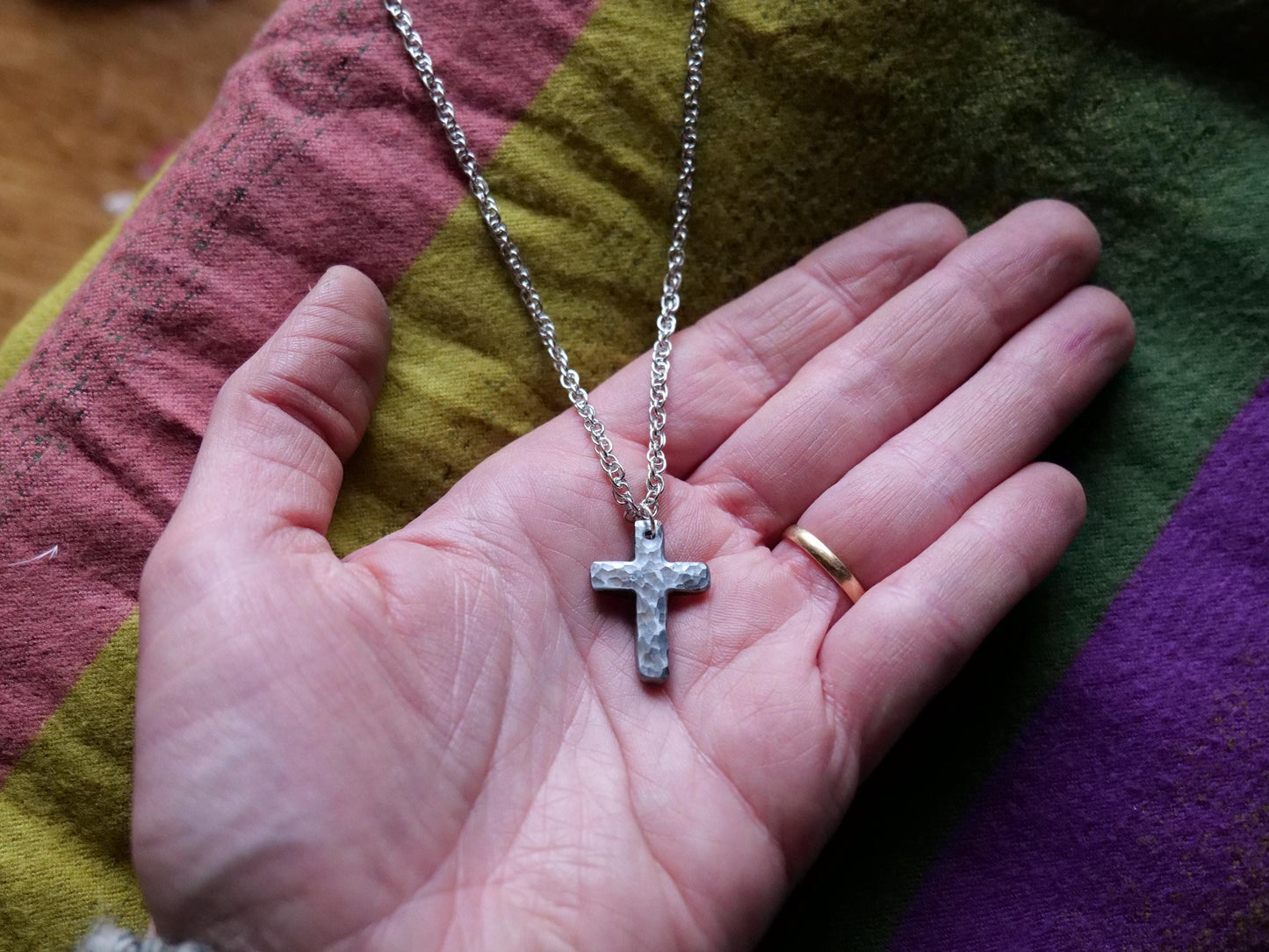 Small Forged Steel Cross * Hammered Basic Cross Pendant * Christian Gift for Men or Women * Forged Cross Necklace *Steel Jewelry Basic