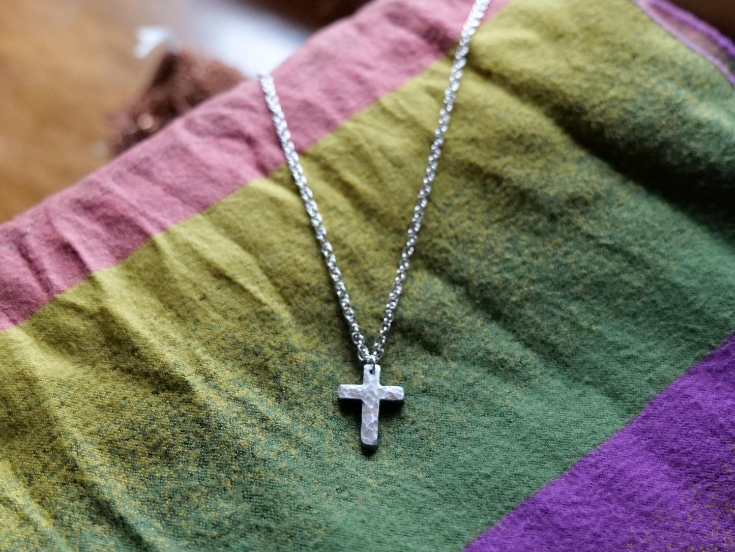 Small Forged Steel Cross * Hammered Basic Cross Pendant * Christian Gift for Men or Women * Forged Cross Necklace *Steel Jewelry Basic