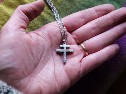 Tiny Forged Steel Patriarchal Cross Necklace * Cross of Lorraine Necklace * Gift for Men or Women * Double Cross Necklace * Slovak Cross