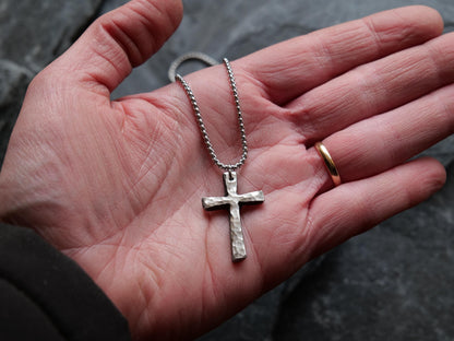 Forged Small Stainless Steel Cross * Hammered Cross Pendant * Christian Gift for Men Women * Forged Cross Necklace * Tapered Necklace