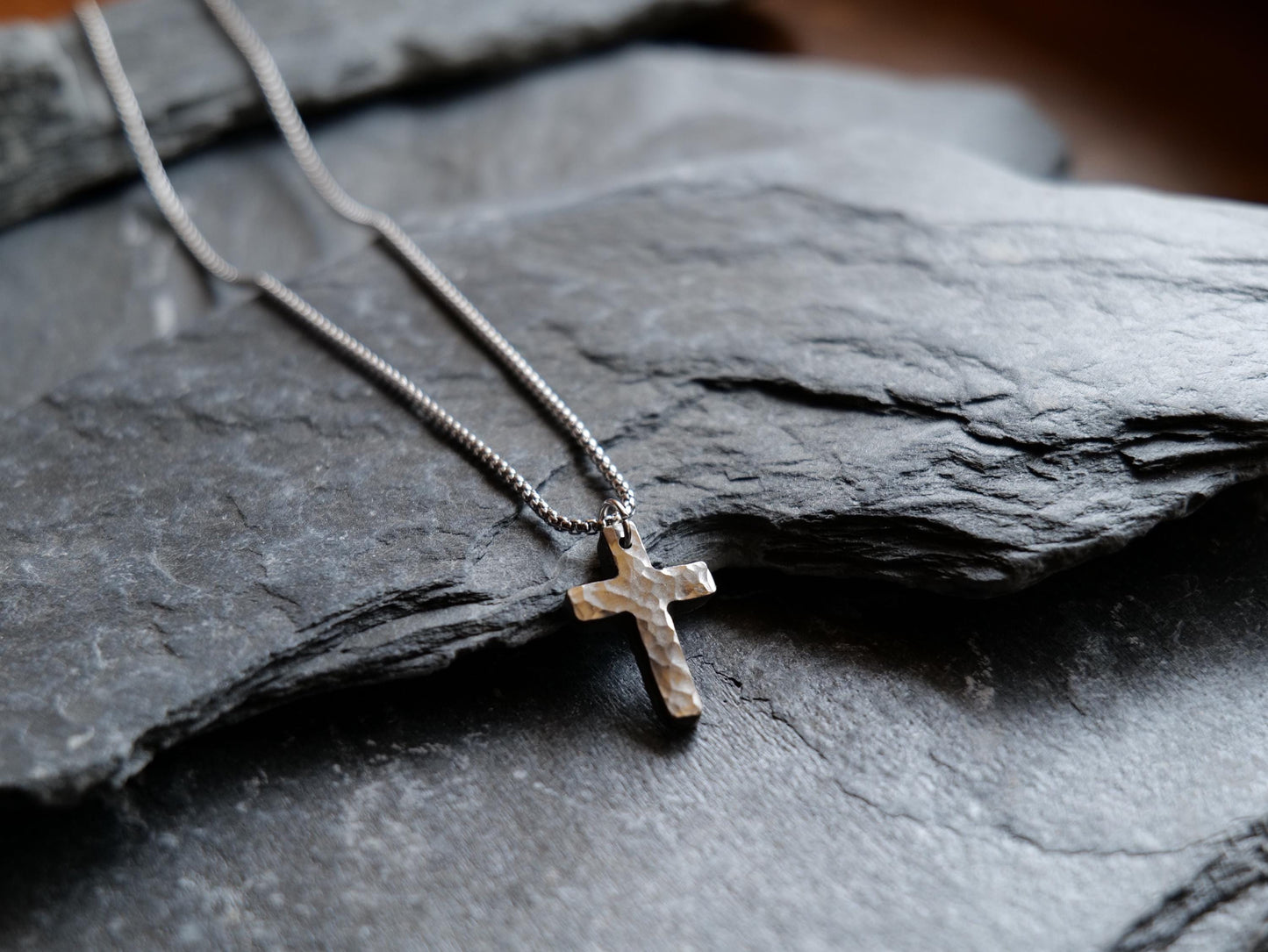 Small Forged Stainless Steel Cross * Hammered Basic Cross Pendant * Christian Gift for Men or Women * Forged Cross Necklace *Jewelry Basic
