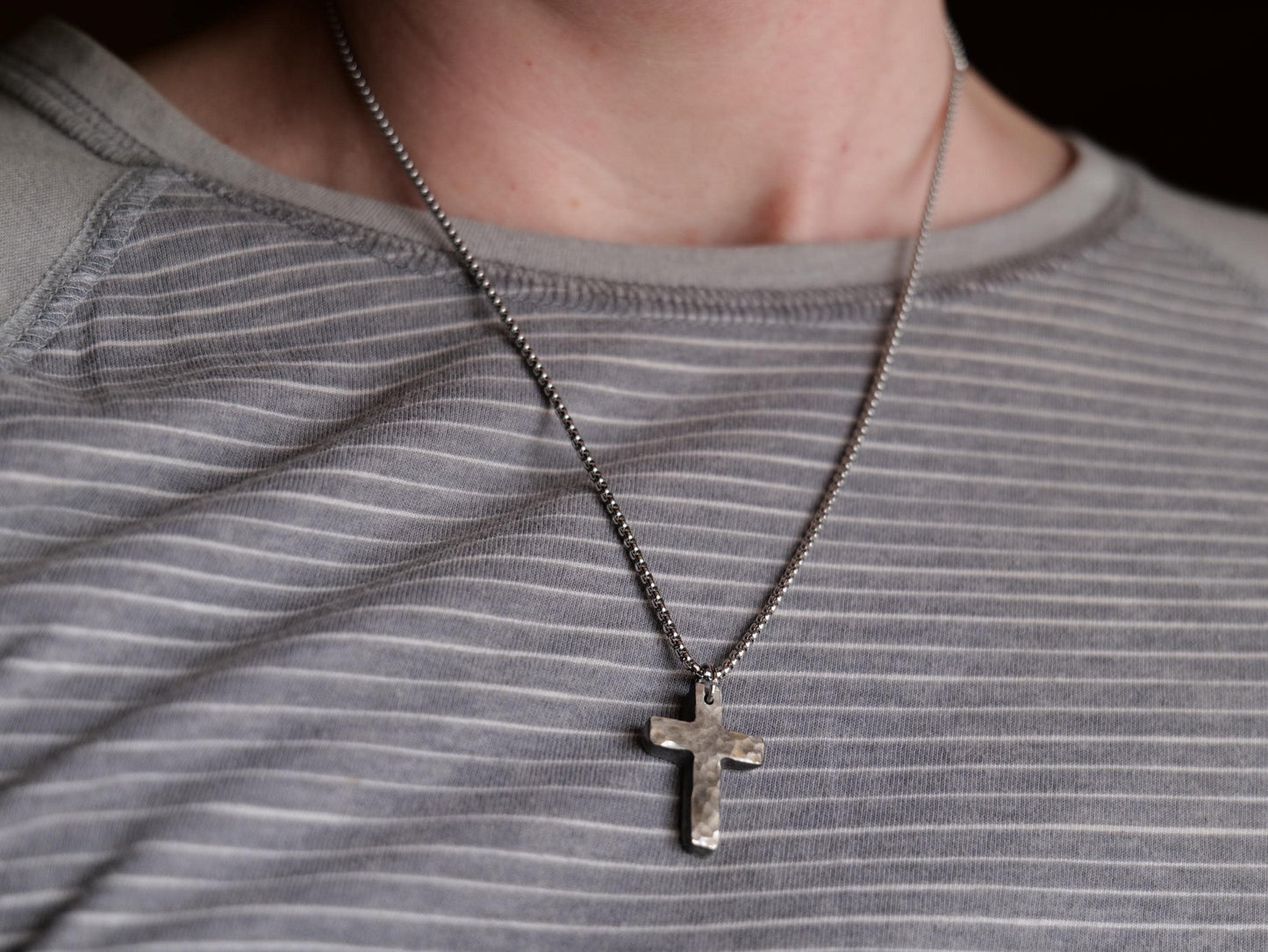 Small Forged Stainless Steel Cross * Hammered Basic Cross Pendant * Christian Gift for Men or Women * Forged Cross Necklace *Jewelry Basic