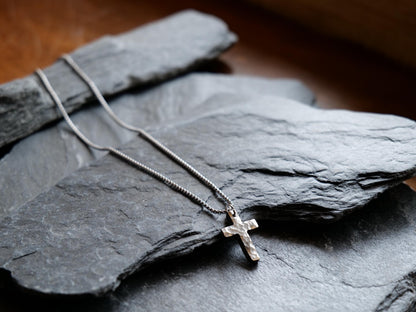 Small Forged Stainless Steel Cross * Hammered Basic Cross Pendant * Christian Gift for Men or Women * Forged Cross Necklace *Jewelry Basic