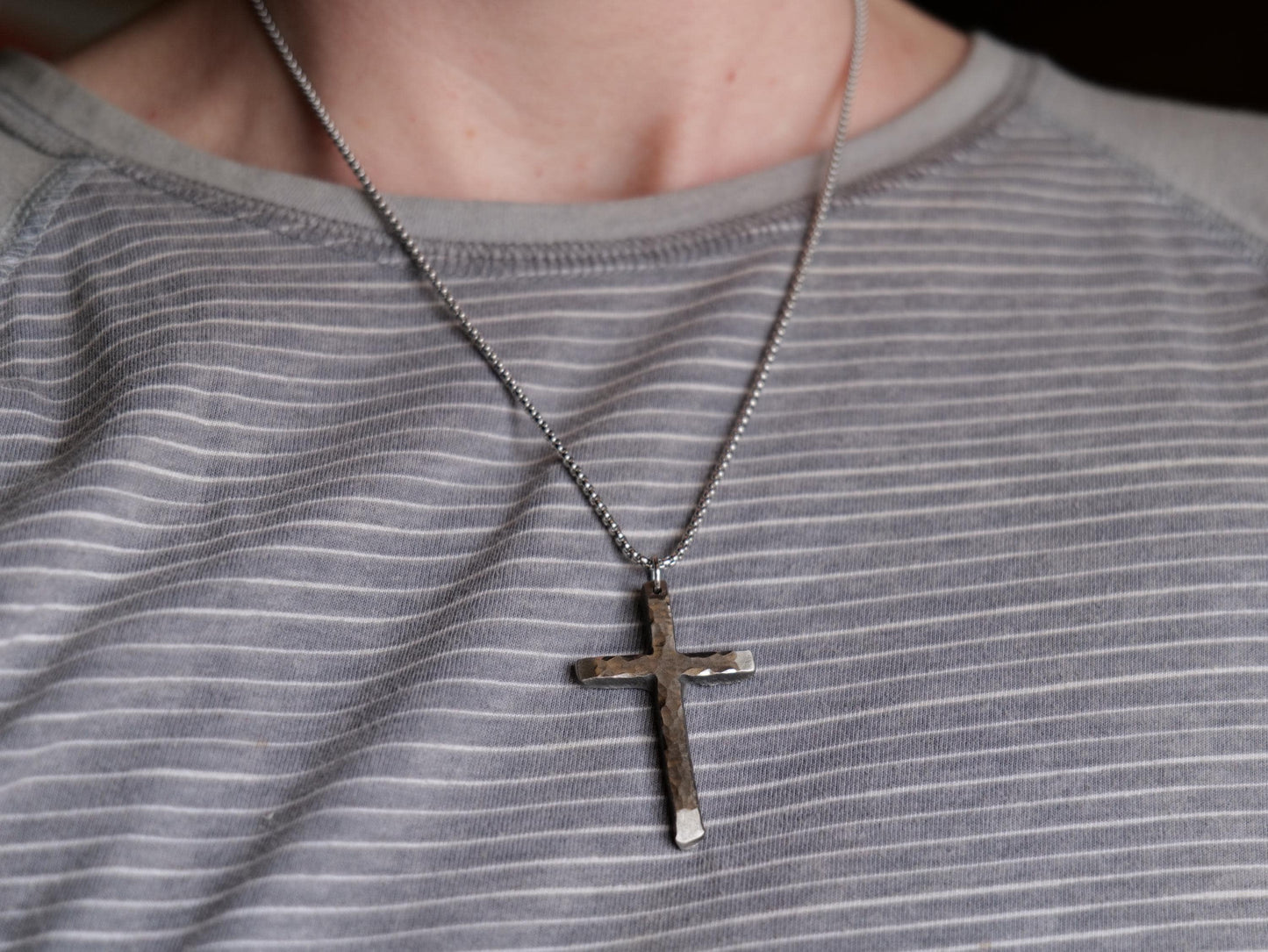 Hand Forged Stainless Steel Cross * Hammered Cross Pendant * Christian Gift Men or Women * Forged Cross Necklace * Handmade Skinny Necklace