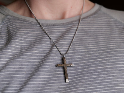Hand Forged Stainless Steel Cross * Hammered Cross Pendant * Christian Gift Men or Women * Forged Cross Necklace * Handmade Skinny Necklace