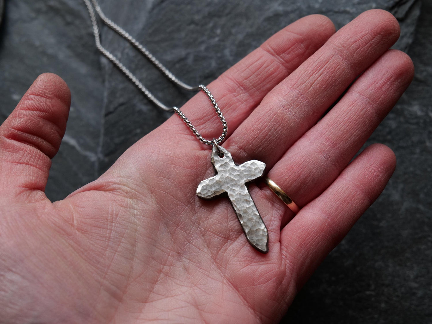Hand Forged Pointed Stainless Steel Cross * Hammered Cross Pendant * Christian Gift for Men Women * Forged Cross Necklace *Handmade Necklace