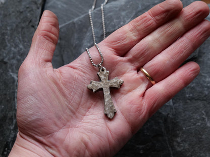 Hand Forged Fancy Cross * Stainless Steel Cross Pendant * Christian Gift for Men or Women * Cross Necklace * Hammered Steel Necklace