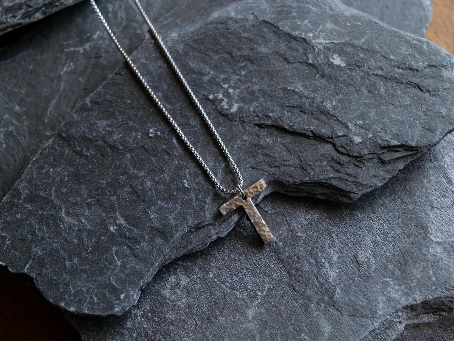 Hammered Stainless Steel Letter T Necklace * Tau Cross Necklace * St Anthony Cross Necklace * Forged Cross Necklace *Handmade Steel Necklace