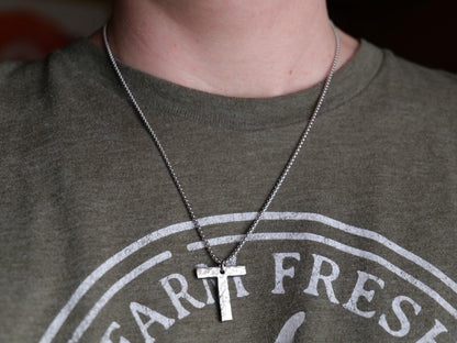 Hammered Stainless Steel Letter T Necklace * Tau Cross Necklace * St Anthony Cross Necklace * Forged Cross Necklace *Handmade Steel Necklace