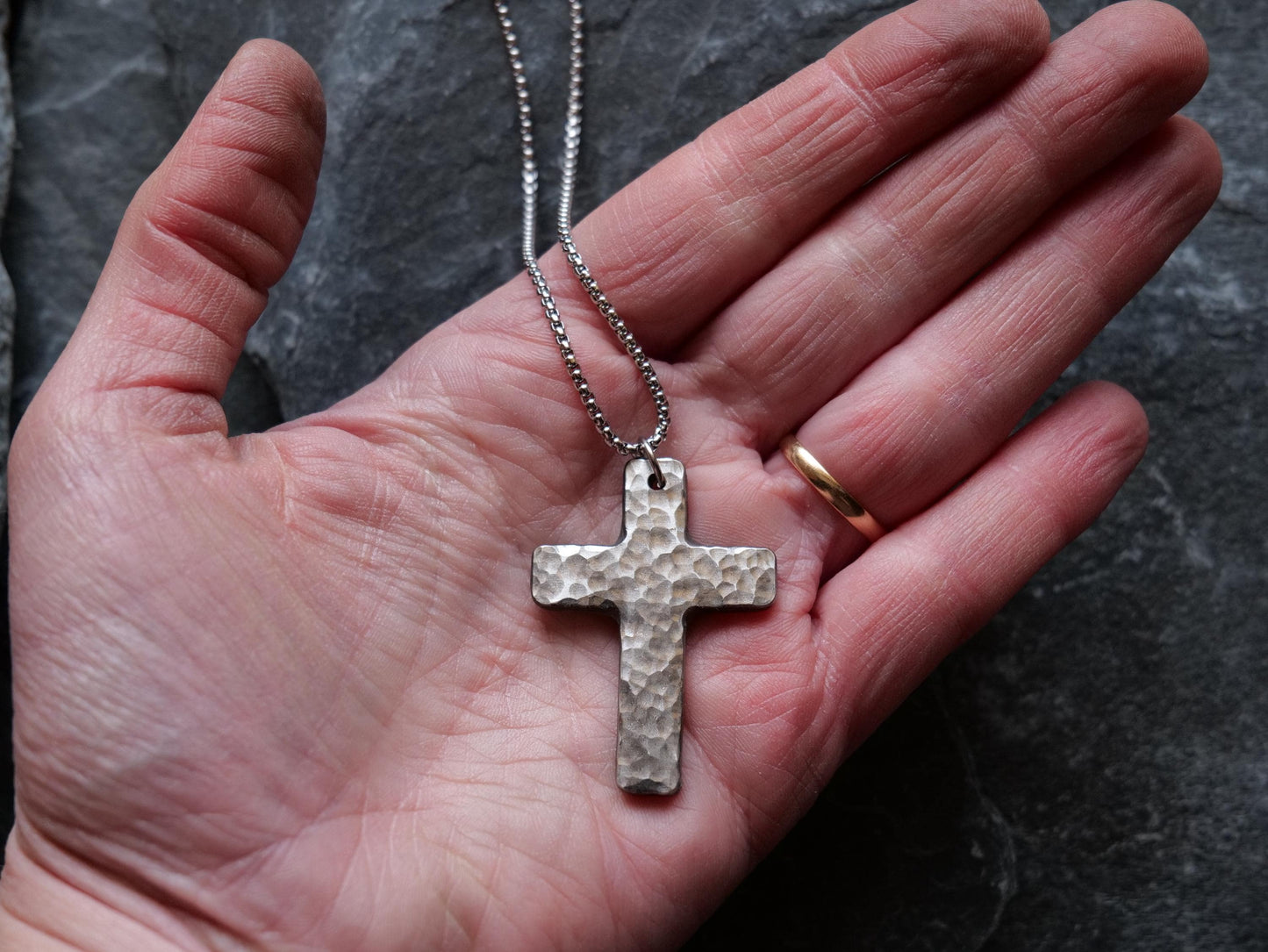 Hand Forged Basic Cross * Stainless Steel Cross Pendant * Christian Gift for Men or Women * Handmade Cross Necklace * Hammered Necklace