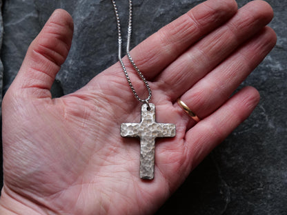 Hand Forged Basic Cross * Stainless Steel Cross Pendant * Christian Gift for Men or Women * Handmade Cross Necklace * Hammered Necklace