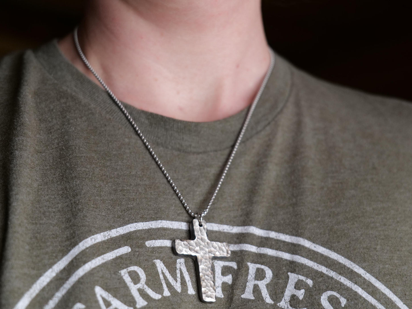 Hand Forged Basic Cross * Stainless Steel Cross Pendant * Christian Gift for Men or Women * Handmade Cross Necklace * Hammered Necklace