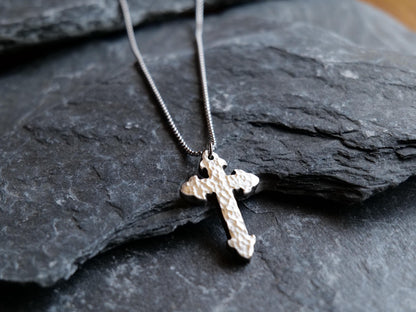 Forged Fleur De Lis Cross Necklace * Hand Forged Stainless Steel Cross * Hammered Cross Pendant * Christian Gift for Men or Women Jewelry