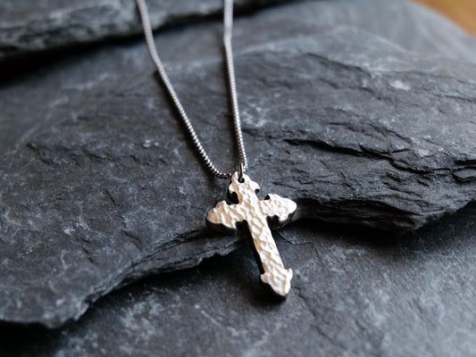 Forged Fleur De Lis Cross Necklace * Hand Forged Stainless Steel Cross * Hammered Cross Pendant * Christian Gift for Men or Women Jewelry