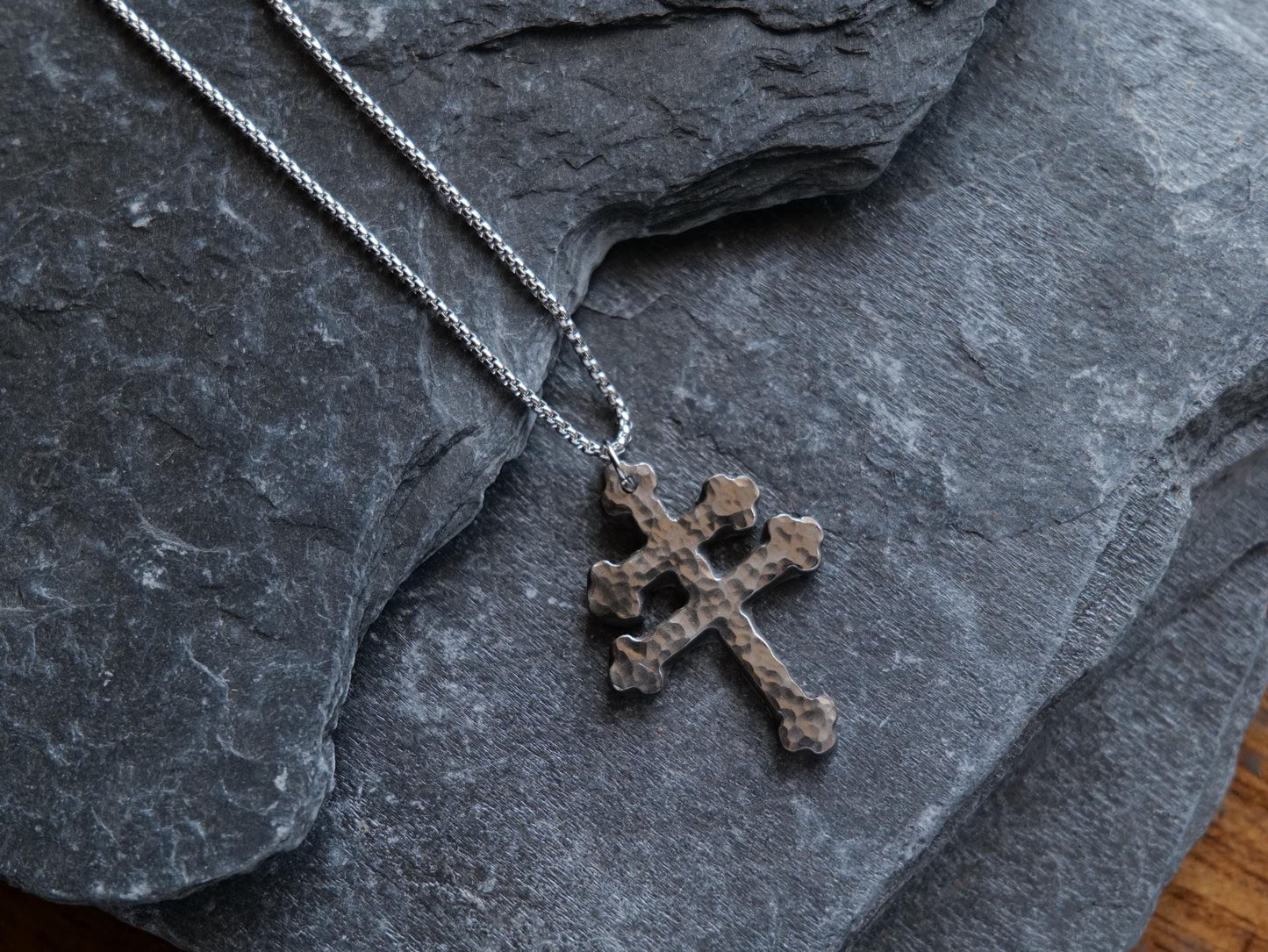 Forged Stainless Steel Patriarchal Cross Necklace * Cross of Lorraine Necklace * Gift for Men or Women *Double Cross Necklace * Slovak Cross