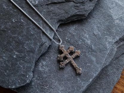 Forged Stainless Steel Patriarchal Cross Necklace * Cross of Lorraine Necklace * Gift for Men or Women *Double Cross Necklace * Slovak Cross